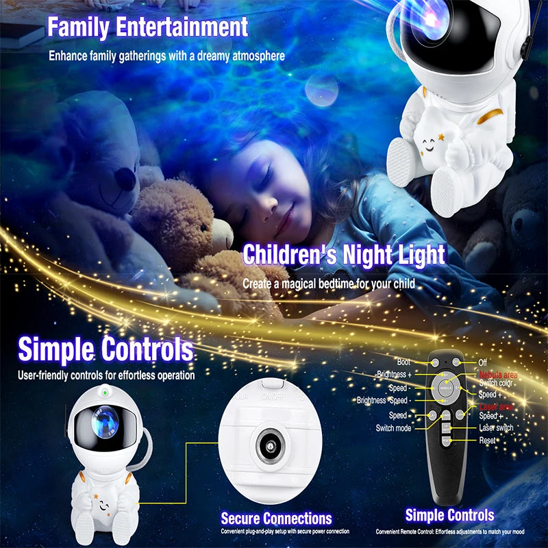Astronaut Galaxy Projector Night Light White Holding Star, Stars Projectors Lamp for Kids Bedroom, Space Decor & Gift