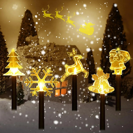 5Pcs/Set Christmas Stake Light With Star Snowflake Bell Xmas Tree Shape With 8 Modes For Garden Yard Path Patio Xmas Decoration