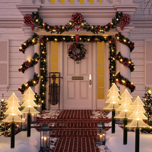 5Pcs/Set Christmas Stake Light With Star Snowflake Bell Xmas Tree Shape With 8 Modes For Garden Yard Path Patio Xmas Decoration