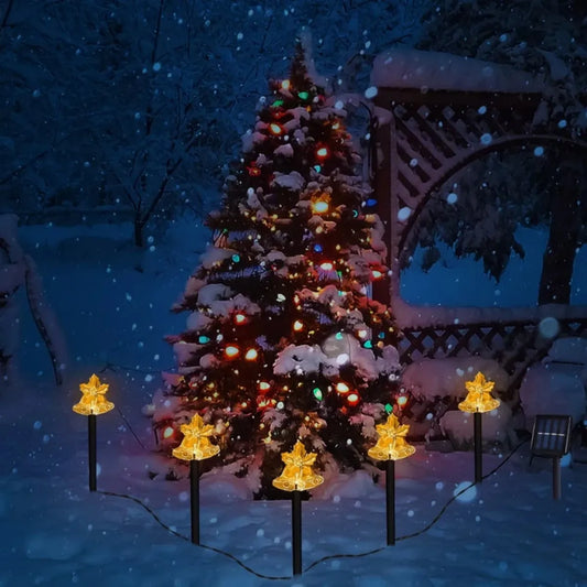 5Pcs/Set Christmas Stake Light With Star Snowflake Bell Xmas Tree Shape With 8 Modes For Garden Yard Path Patio Xmas Decoration